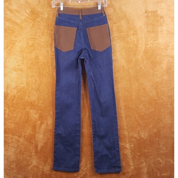 WE WORE WHAT Womens Jeans Size 24 Dark Wash Straight Leg Colorblock Icon - Picture 2 of 10